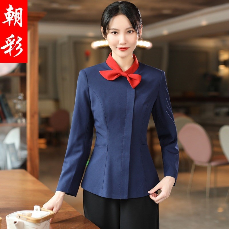 速发中式餐厅服务员工作服长袖秋冬装酒店餐饮饭店茶楼外套制服