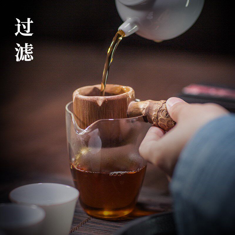 速发竹跟把手小号茶漏茶滤功夫茶具创意泡茶网滤竹子茶道配件