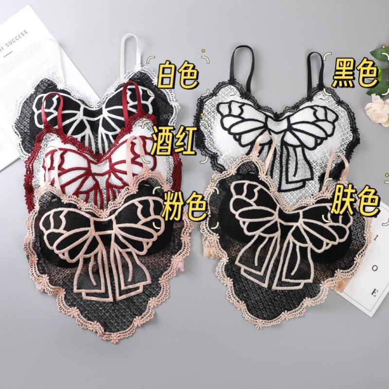 速发583#水溶花编织镂空美背甜辣妹撞色蝴蝶结背扣吊带抹胸女性感