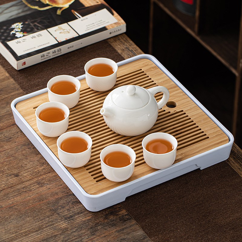 速发可批碗脂玉功夫茶具套装家用小约白盖羊茶杯茶壶干泡简茶盘中