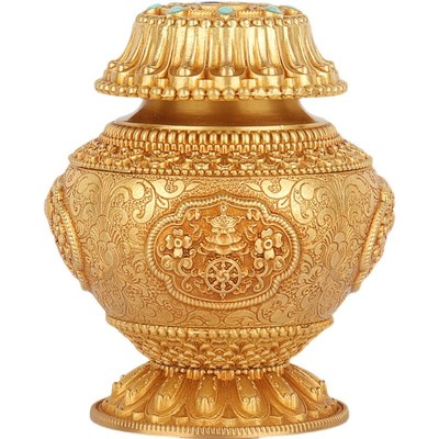 速发黄铜家用慧宝宝瓶桌面工艺用品摆件八吉祥莲花摩尼供瓶铜宝瓶