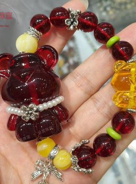 新款血珀大暴力熊设计款手串时尚子母熊夸张大熊手串46×35×30