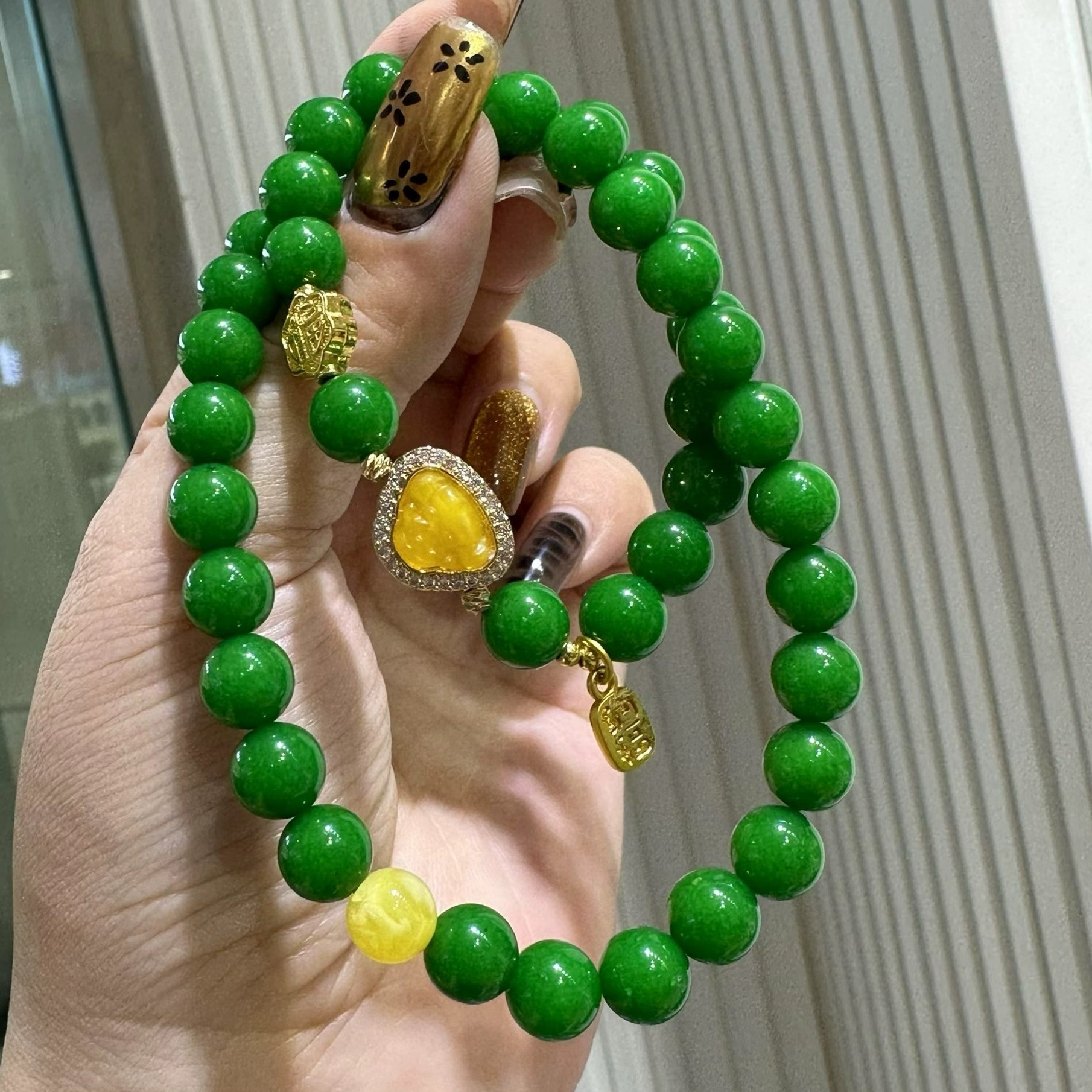 缅甸天然翡翠干青手链老坑糯种饱满珠链蜜蜡佛公女款玉石项链