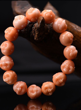 意大利深海粉色佛头手串原石雕刻MM手链笑口常开生日礼物送闺蜜