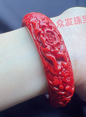 新款爆款正品鸽血红牡丹花九尾狐精工雕手镯时尚民族风送礼礼物