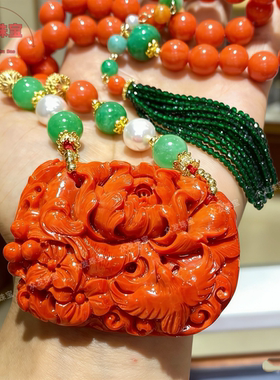 爆款原创深海红色牡丹花花开项链富贵毛衣链流苏中国复古风高端