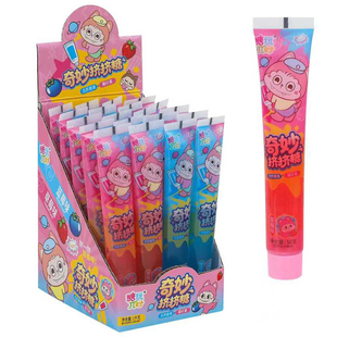 奇妙挤挤糖草莓蓝莓味牙膏造型果味果酱椰纤果搭配饼干零食糖批发