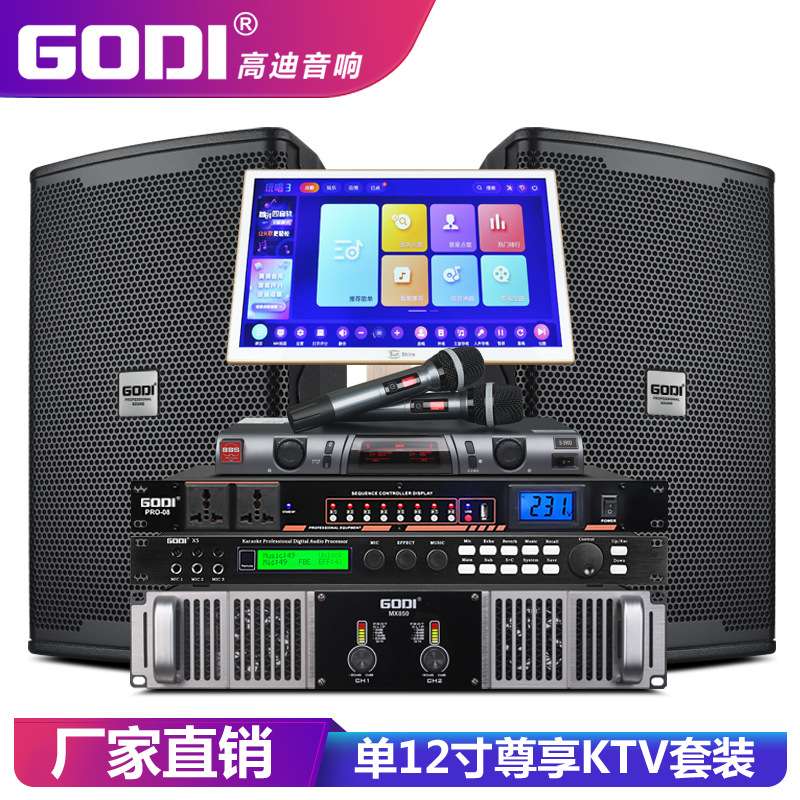 GODI KTV音响套装单12寸家庭会议嗨房专业舞台钕磁音箱点歌机全套
