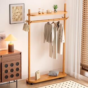 实木挂衣架落地卧室家用客厅衣帽架2025新款带轮不占地挂衣服架子