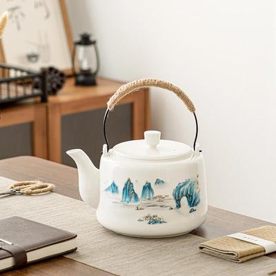 1600ml大容量提梁壶茶具套装陶瓷冷水壶羊脂玉泡茶壶家用大号单壶