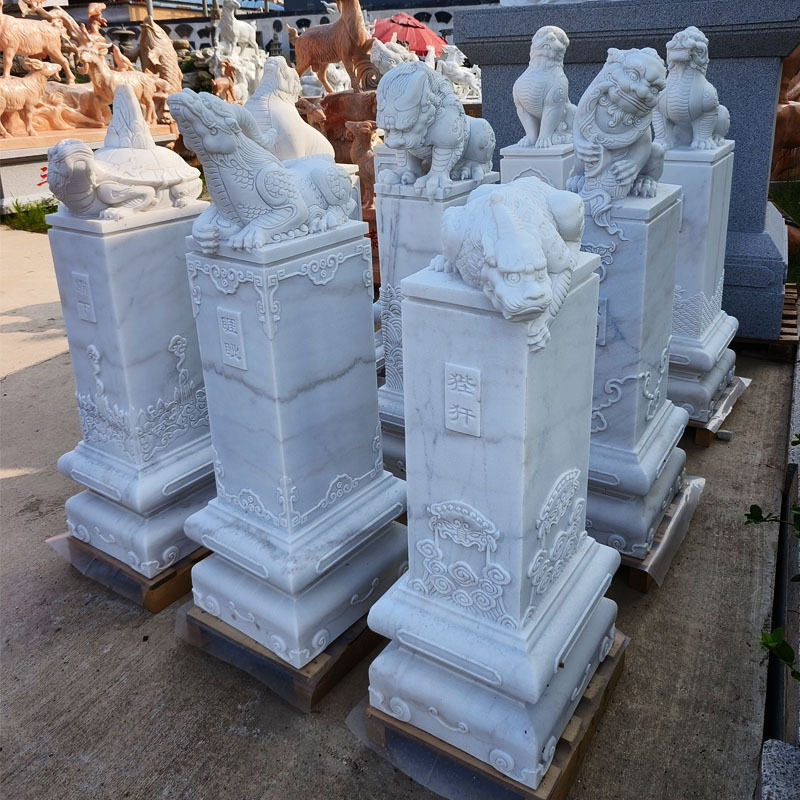 大理石雕龙生九子神兽摆件