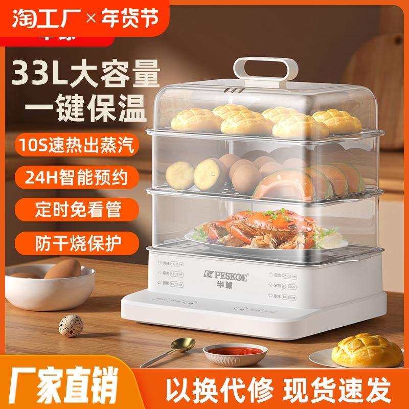 电蒸锅新款大容量可预约蒸箱多功能家用三层蒸煮炖一体电蒸笼