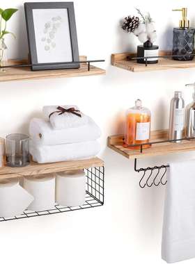 墙上置物架浴室储物架Floating Shelves铁艺壁挂隔板木质浮动架