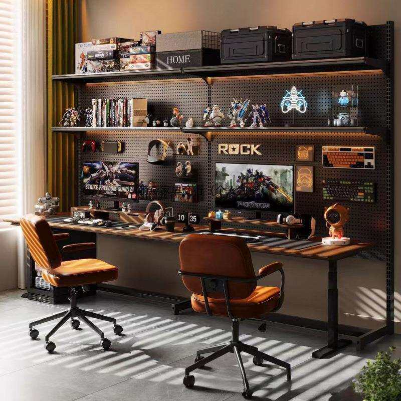 立式洞洞板置物架落地电竞房间装饰金属收纳架免打孔电脑桌面改造