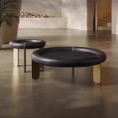 中古风黑色茶几轻奢大小茶台组合白蜡木意式 创意圆形艺术个性 茶几