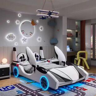 儿童床男孩网红汽车床带护栏卧室学生跑车床卡通单人可储物实木床