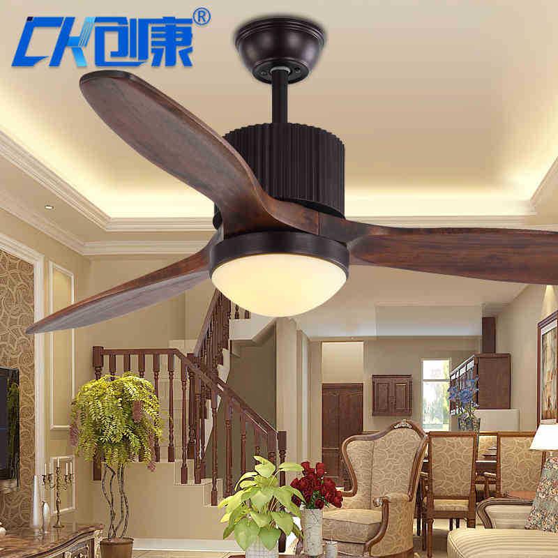 实木吊扇灯美式简约三叶实木风扇灯餐厅北欧吊扇灯LED带灯吊扇