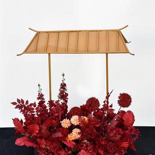 中式六角凉亭路引海誓山盟屋门婚庆道具婚礼舞台铁艺迎宾摆件路引