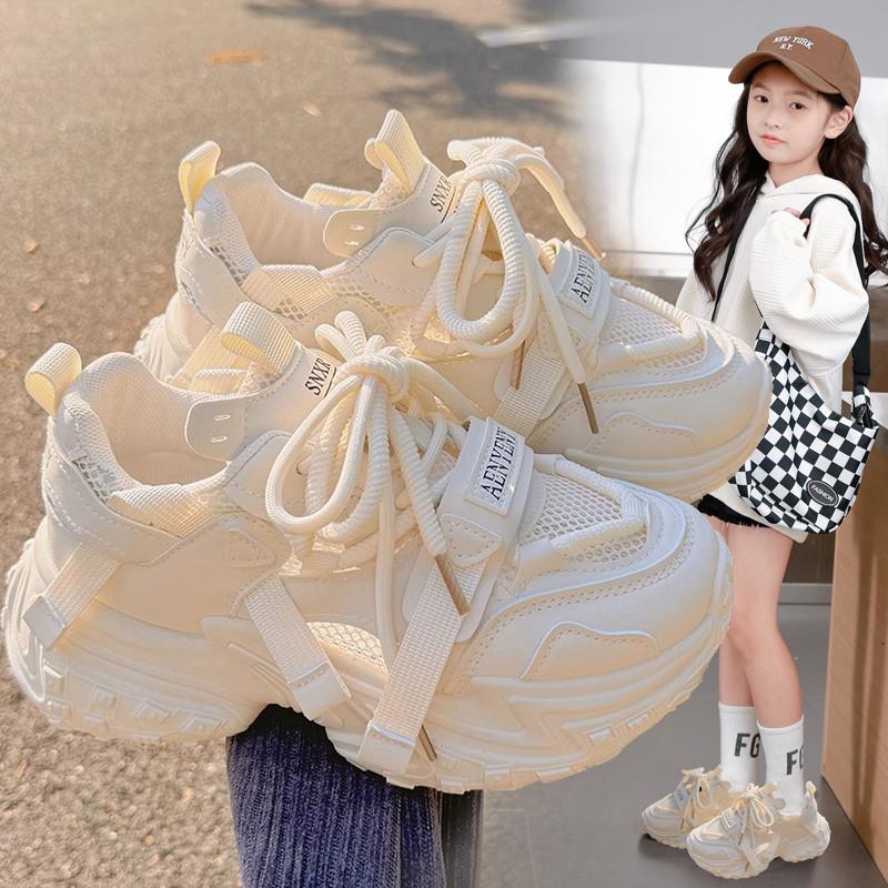 女童老爹鞋2025夏季新款透气薄款鞋子儿童运动鞋中大童网鞋小白鞋