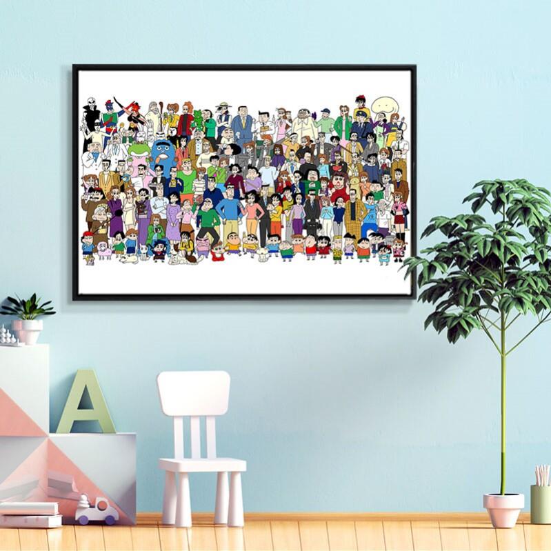 蜡小新全家福挂画QQM卡通儿童房面客装饰画厅卧室床头墙墙壁笔画