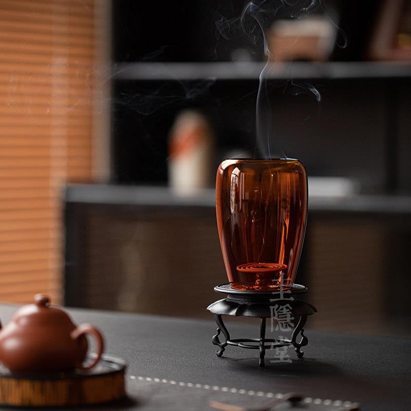 玻气璃蜡烛意台茶室华镫烛台氛灯覆古禅线 线香插香炉茶环道香薰