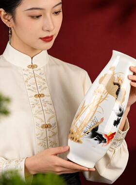 景镇陶260107金器花瓶家瓷居装客饰品摆件插德花三件套中式厅电视