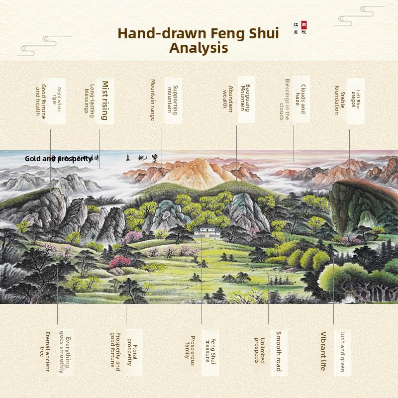 底生金色山水画手保绘风办水画客厅公室中国画西墙宝挂XHH画聚盆