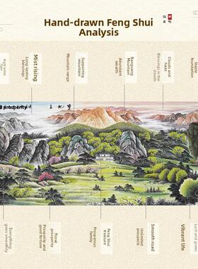 底生金色山水画手保绘风办水画客厅公室中国画西墙宝挂XHH画聚盆
