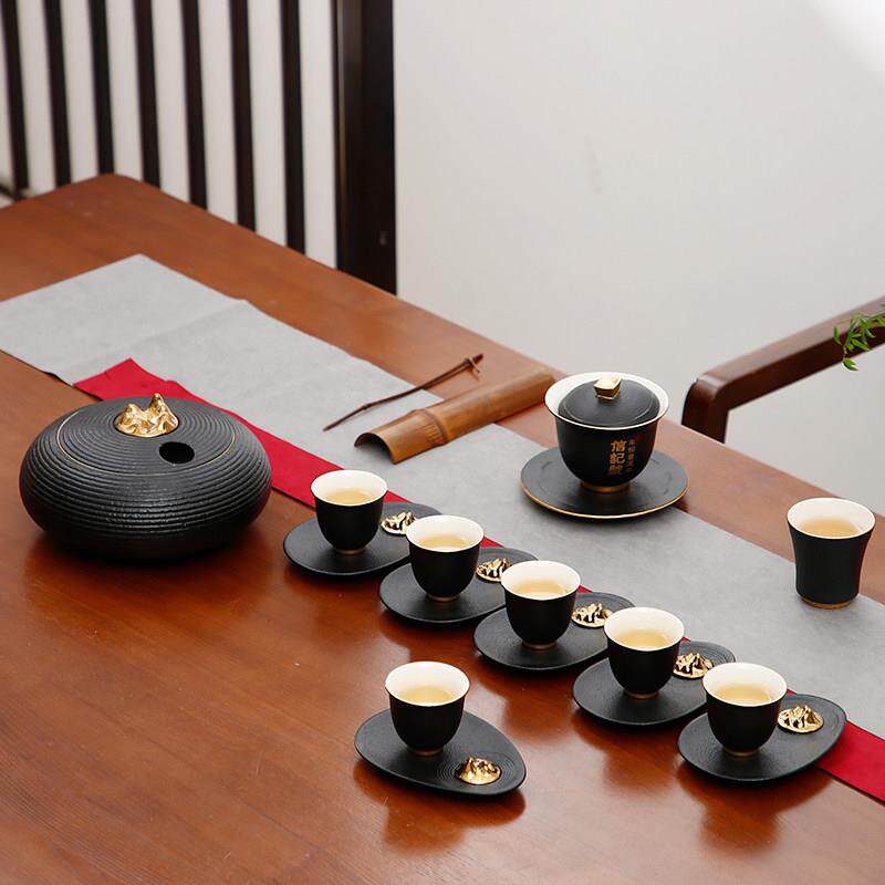 八茶信记号黑业记号黑金盖碗信套盒组瓷制高端泡茶茶具套组礼马装