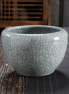 特大号茶渣容量哥窑道开 片茶缸洗盆大陶瓷建水功夫茶具茶零配PZC