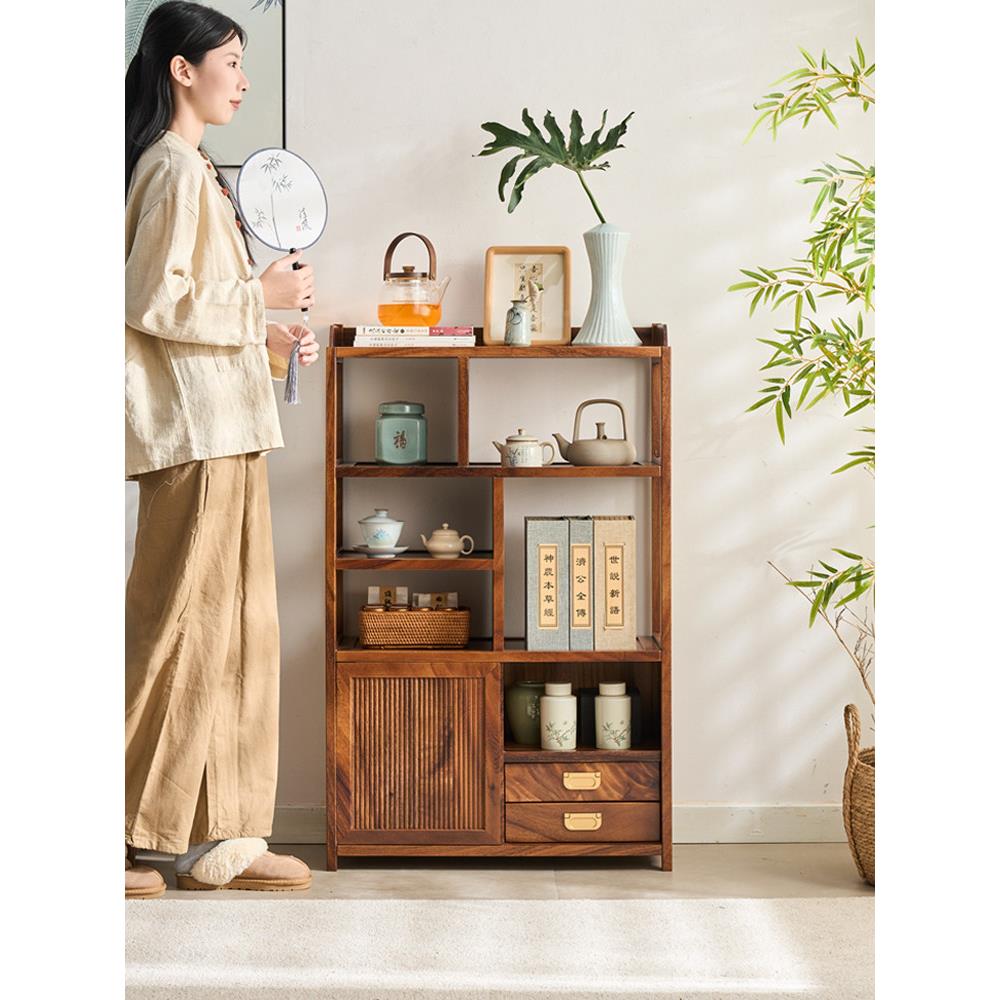 胡桃中式柜茶具置物木架实木博古架茶叶茶展示茶ag01柜架子书柜书
