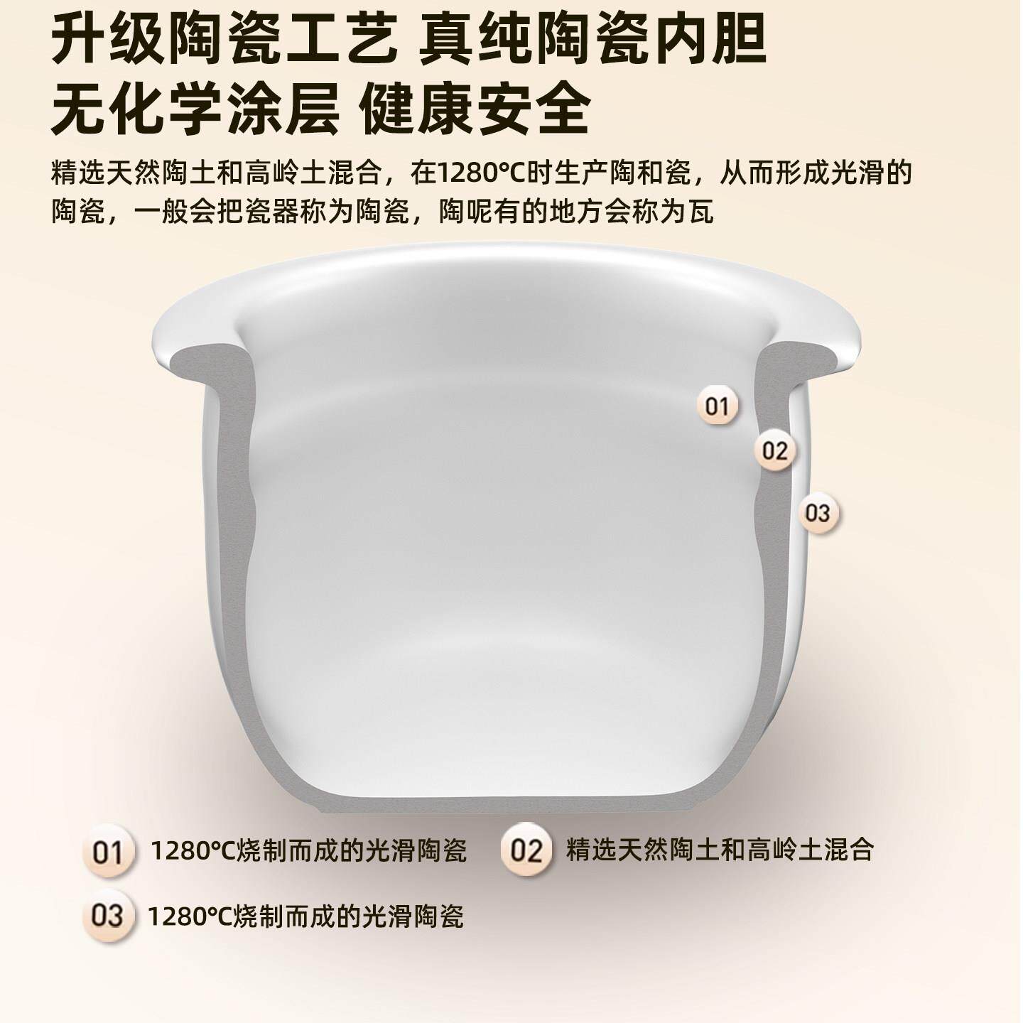 陶瓷内胆饭煲家用4升瓦L胆煲汤煮粥无涂层预约瓦能土锅电胆CFXB40
