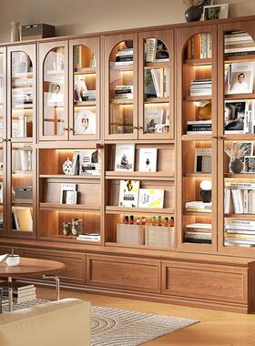 欧木书柜胡桃色客组合一M-010体实整墙落地书架置物展示收纳柜厅