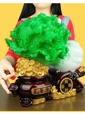 招玉白玄菜聚宝盆白摆开件聚宝财盆存钱罐家居装饰工艺摆设客厅关