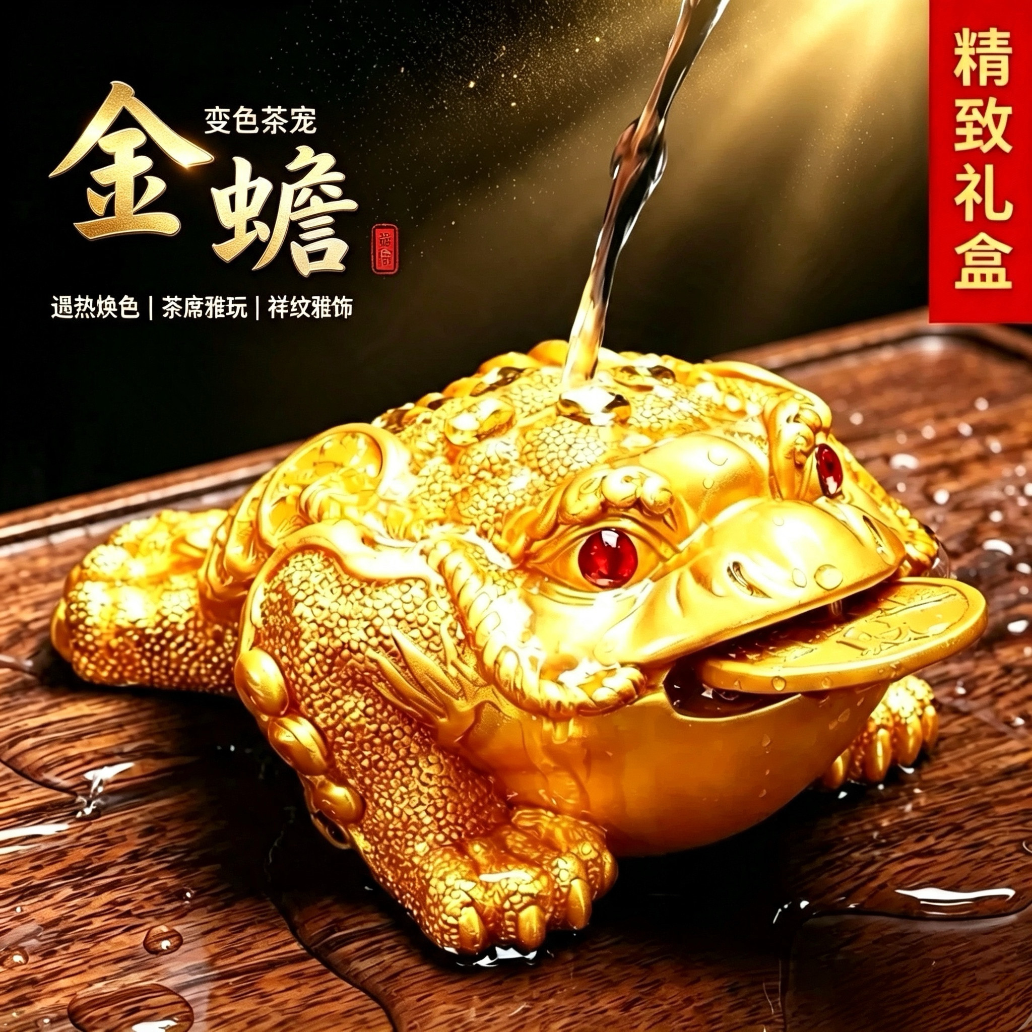 金蟾茶宠摆件精品可养变色茶具配件茶桌茶盘茶道金蝉招财茶台蟾蜍