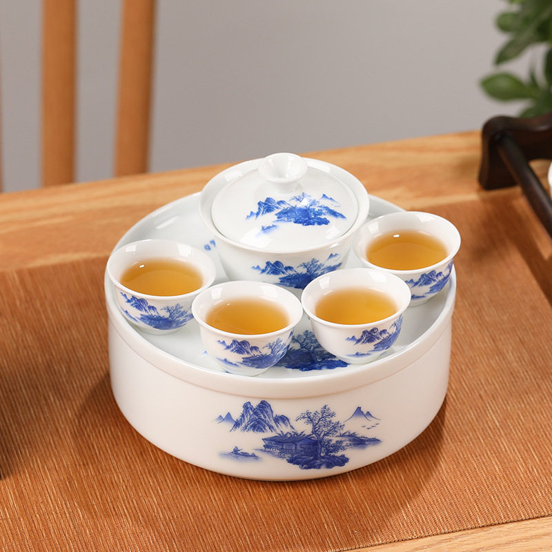 潮汕功夫旅行茶具带陶瓷茶盘家用车载户外式包白瓷茶具套装