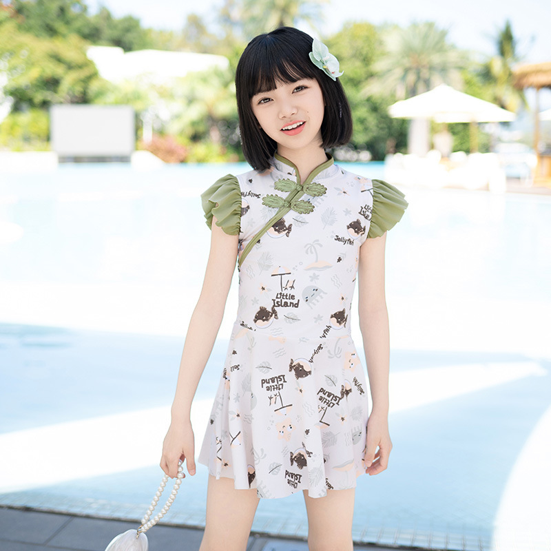 儿童泳衣女童2025新款夏季女孩连体中国风中大童宝宝可爱速干泳装