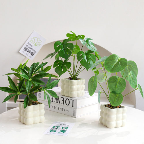 办公室陶瓷假花仿真绿植创意摆设餐厅桌面花艺造景摆件装饰品盆栽