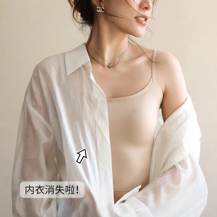 粉底液无痕背心一体式自带胸垫内衣女内搭隐形粉底液美背文胸吊带
