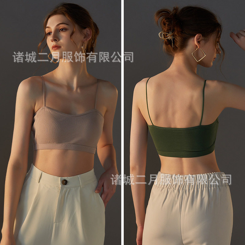 纯棉内衣女夏季防走光薄款瑜伽美背文胸背心式小吊带小胸聚拢抹胸