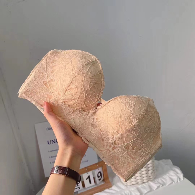 无肩带士抹胸内衣文胸露肩婚纱礼服无痕蕾丝小胸聚拢防滑胸罩