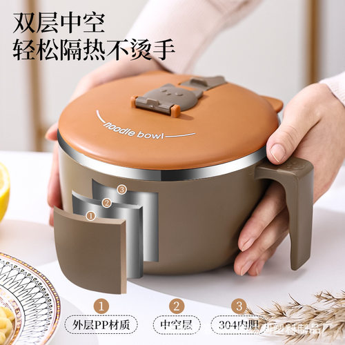 304不锈钢泡面碗学生上班族日式大容量午餐盒可沥水汤碗保温饭盒