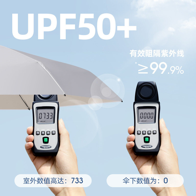 钛银防晒50+折叠胶囊雨伞女高级感防紫外线五折遮太阳伞