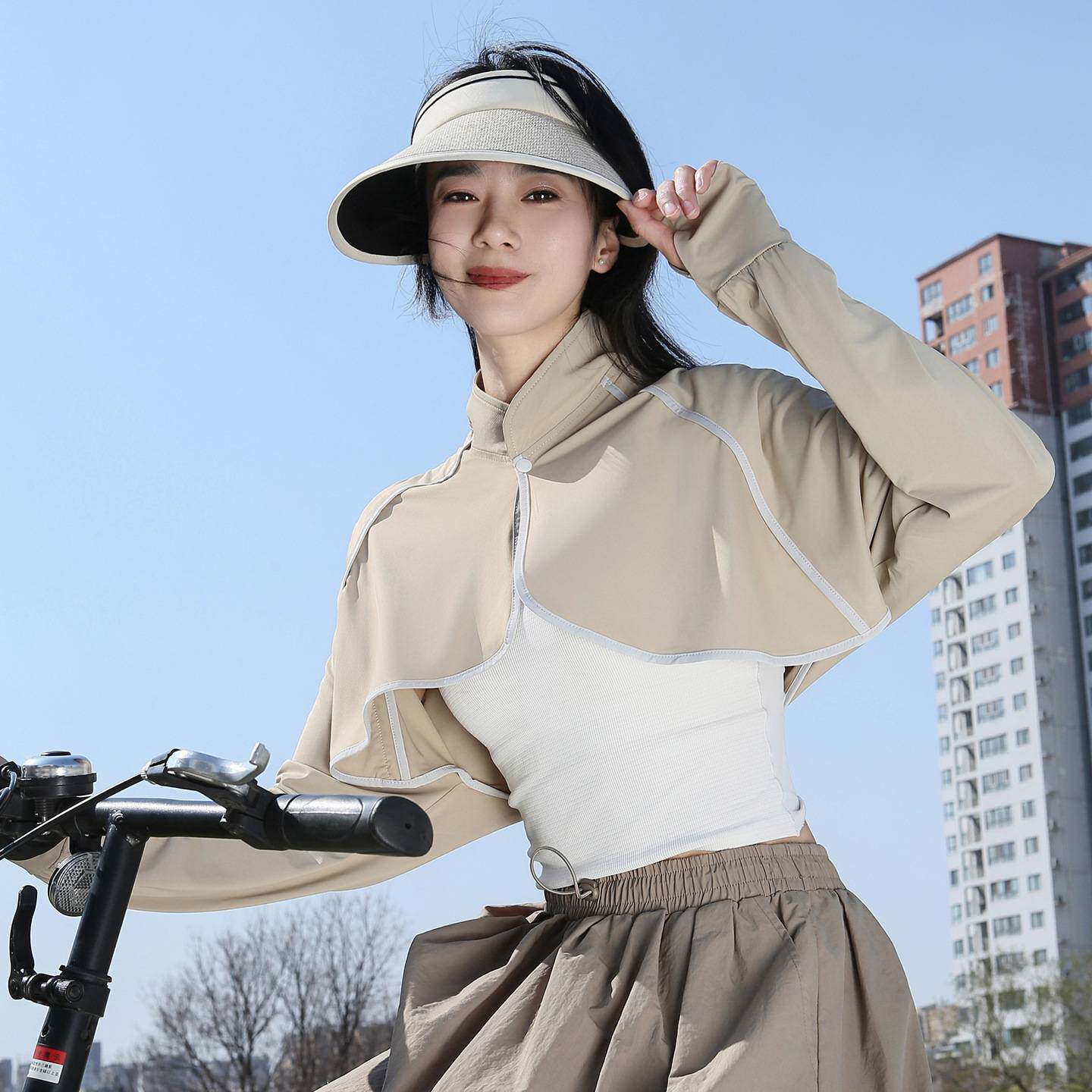 防晒披肩开衫女长袖夏季开车袖套遮阳斗篷骑车薄款冰丝手袖防晒衣