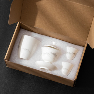 白瓷功夫茶具套装 2024新款 家用陶瓷泡茶专用茶具盖碗茶杯纸盒简装