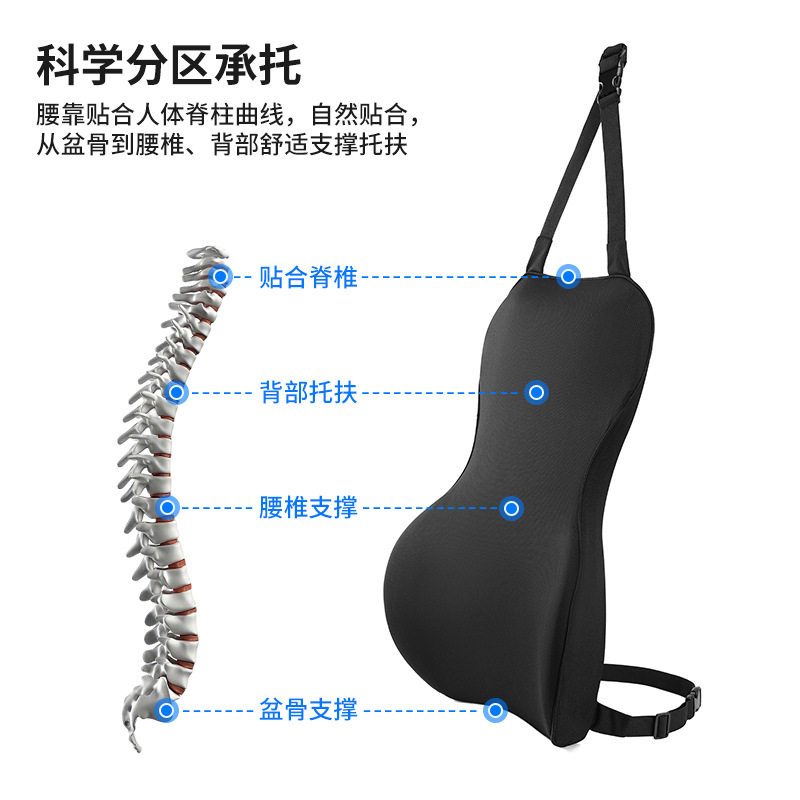 可压缩汽车腰靠办公室靠椅记忆棉靠垫绑带款靠枕护腰抱枕护腰图片
