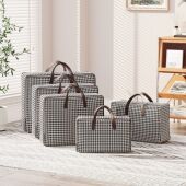 可折叠收纳袋2024款 千鸟格手提收纳袋衣服棉被搬家整理打包袋收纳