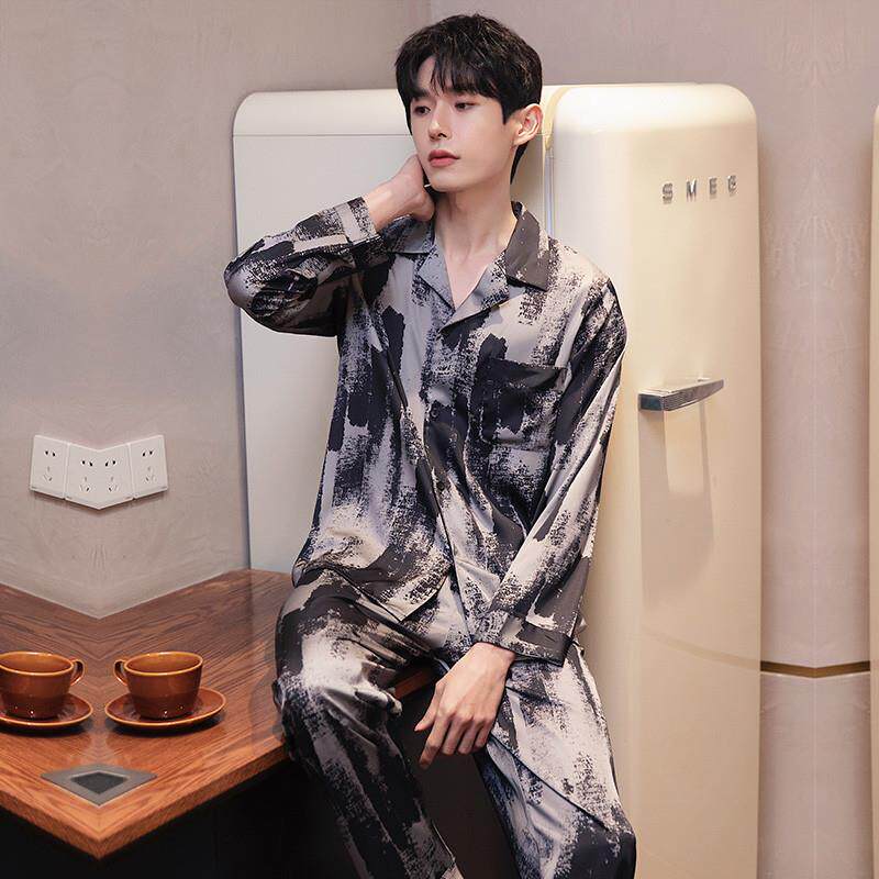 男款睡衣春秋款冰丝绸长袖长裤套装男士夏季2025新款高级感家居服