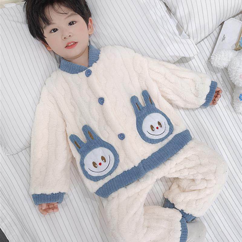 男童睡衣秋冬季法兰绒加厚珊瑚绒2025新款儿童家居服套装宝宝男孩