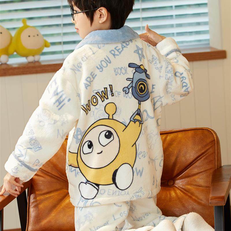 男童珊瑚绒睡衣加厚秋冬装中大童卡通儿童宝宝青少年法兰绒家居服